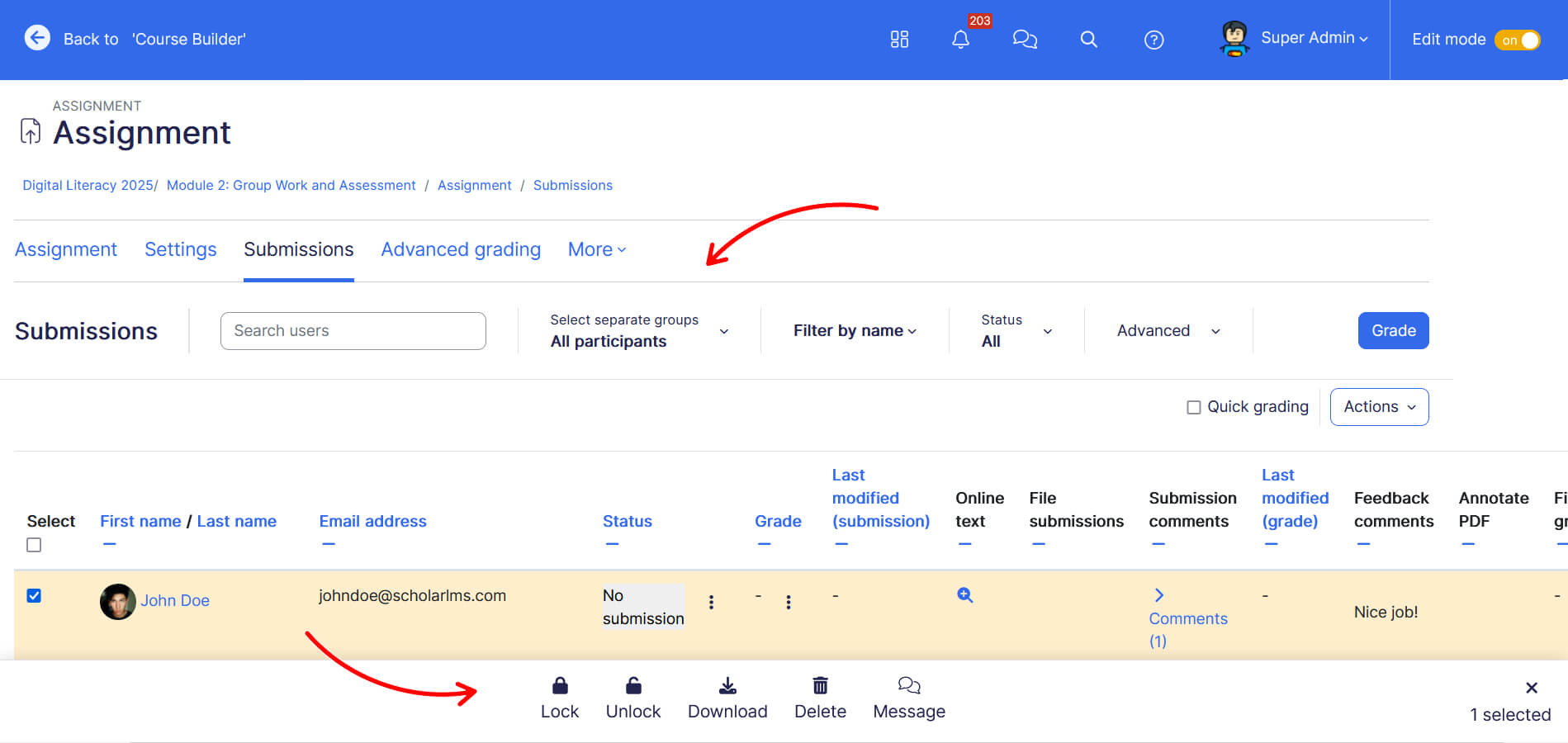 slms admin assignment search filters